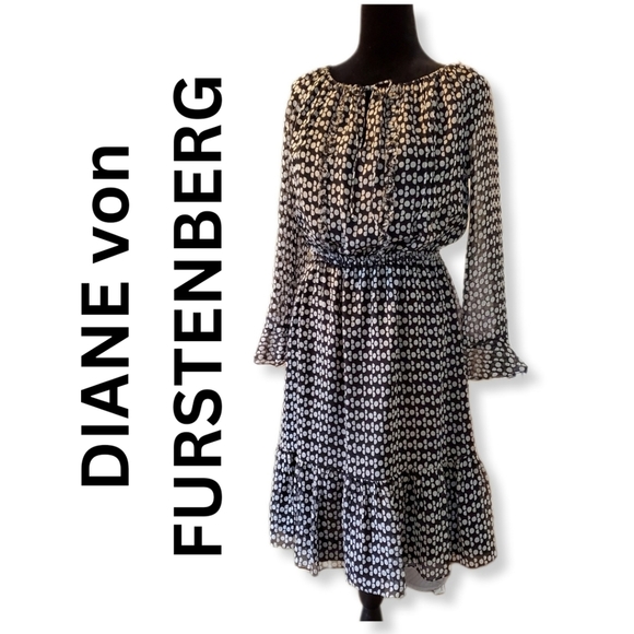Diane Von Furstenberg Dresses & Skirts - Diane von Furstenberg Black & Gray Polka Dot Silk Simonia Dress Sz 6